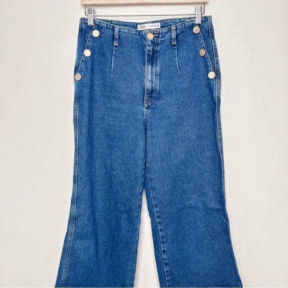 Zara Womens 8 Cropped Wide Leg Button Jeans - Picture 3 of 14